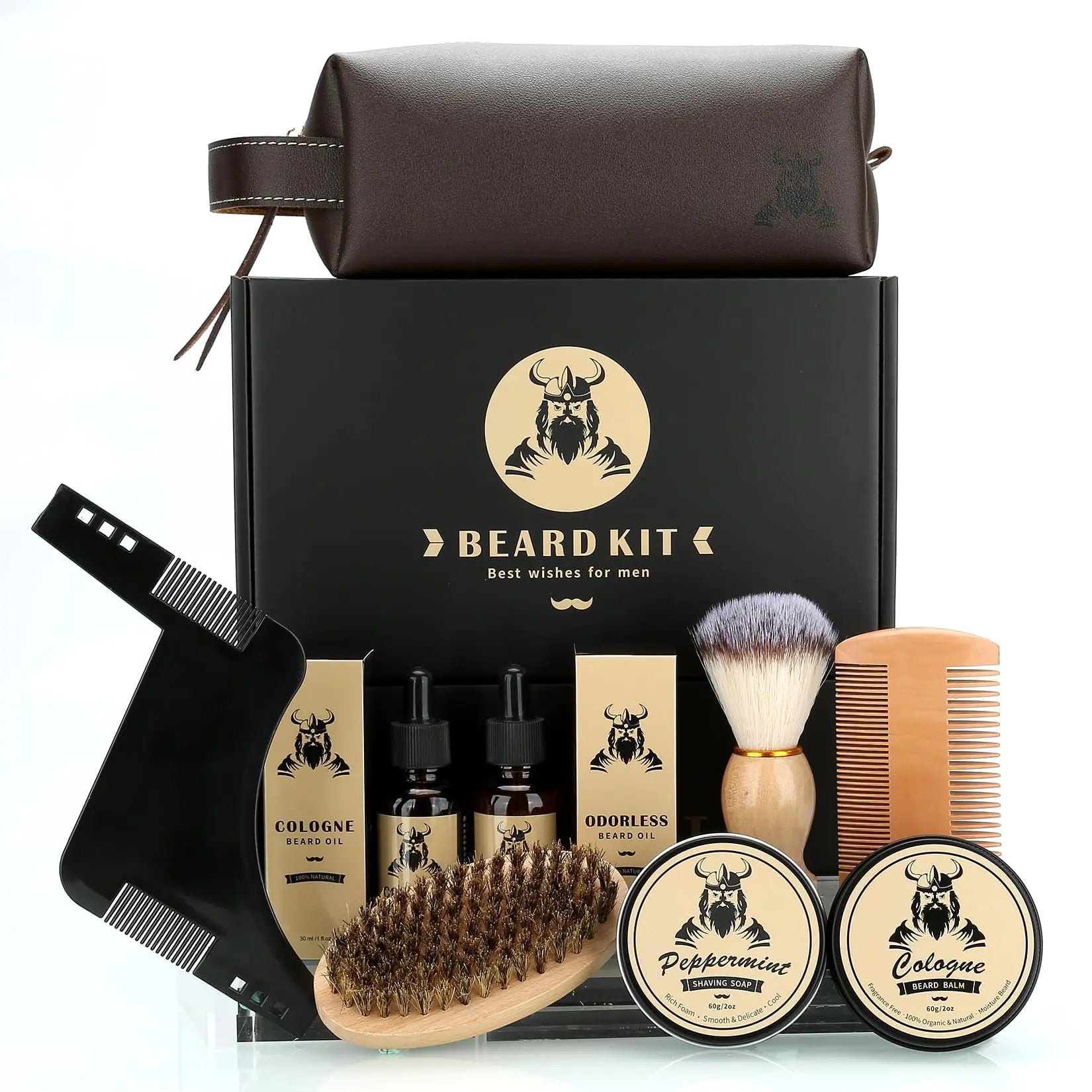9 Piece Beard Care Kit for Men Grooming Gift Set