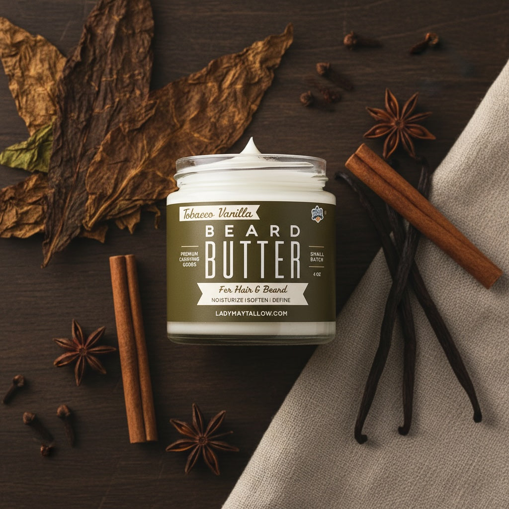 Tallow Man Tobacco Vanilla Beard Body Butter Grass Fed 9oz