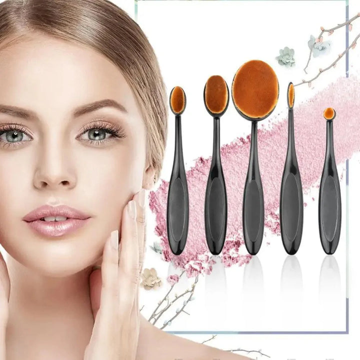 5 Piece Oval Makeup Brush Set Portable Foundation Blending Tool