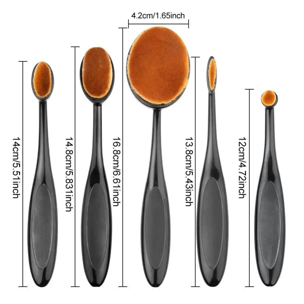 5 Piece Oval Makeup Brush Set Portable Foundation Blending Tool