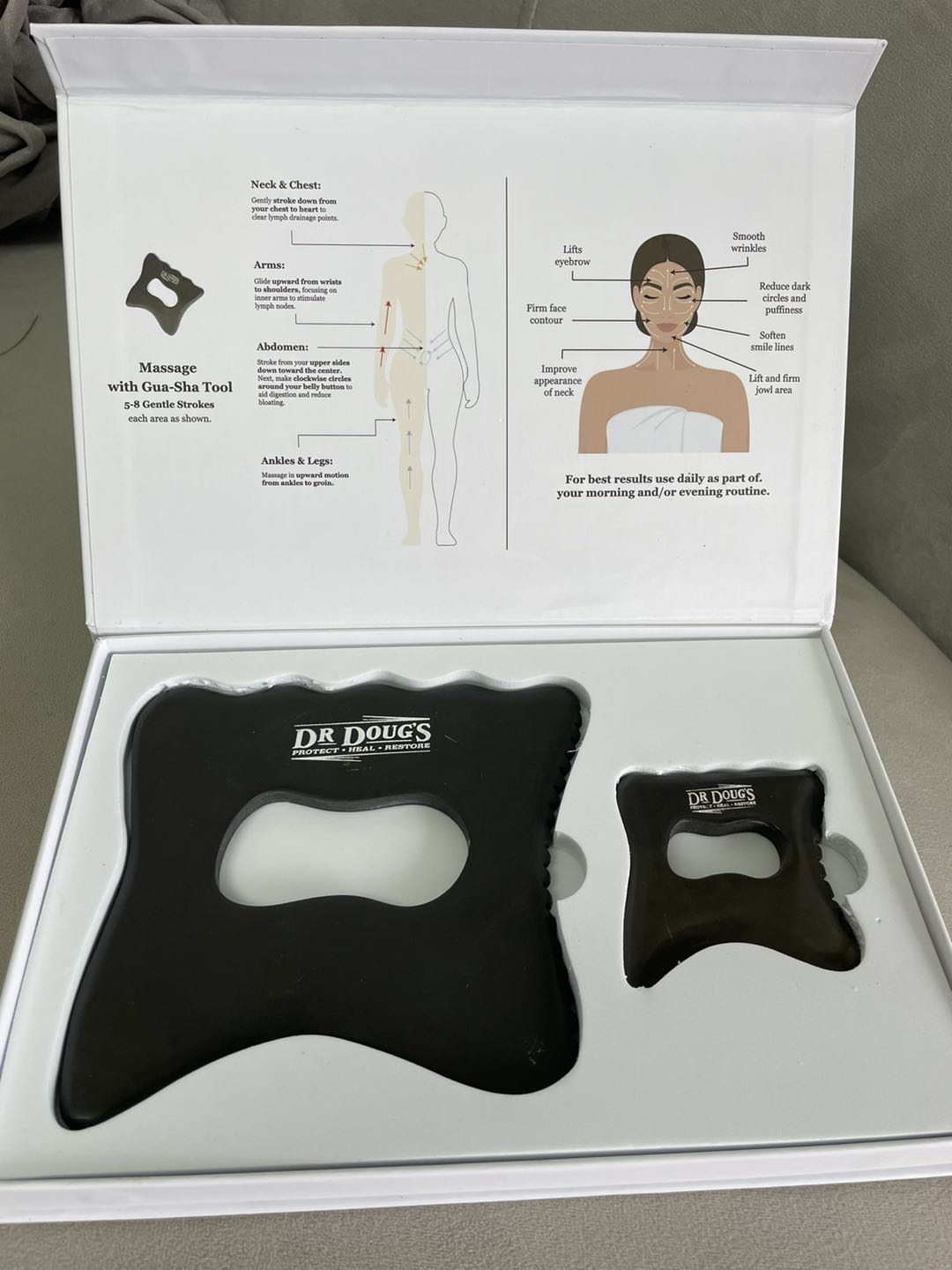 Stone Gua Sha Set for Lymphatic Massage Face Neck Body